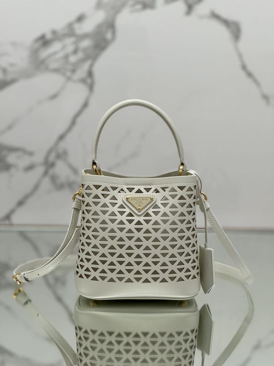 Prada Saffiano Perforated Leather Bucket Bag 1BA217