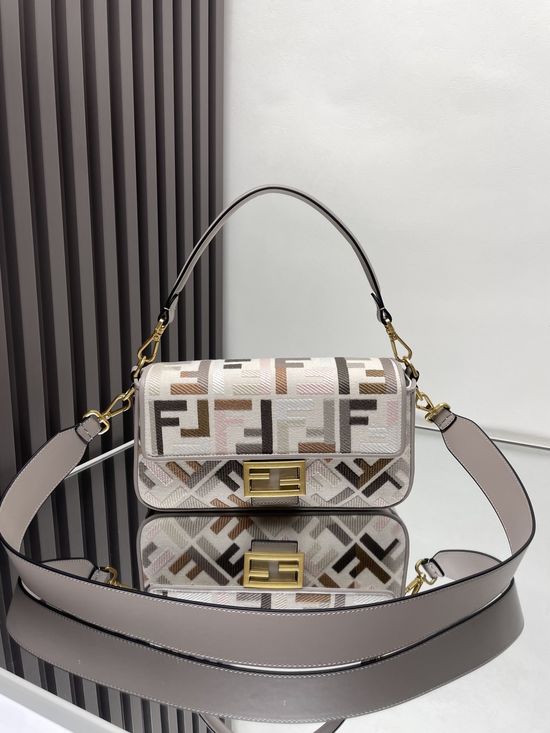 Fendi Baguette Canvas Embroidered Bag 0159A