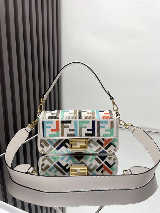 Fendi Baguette Canvas Embroidered Bag 0159A