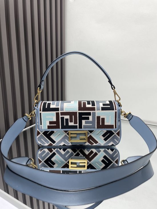 Fendi Baguette Embroidery Wide Strap Flap Bag 0159A