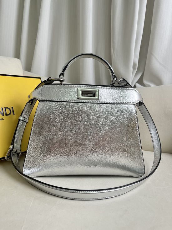 Fendi Peekaboo ISeeU Silver Medium Leather Bag 0229