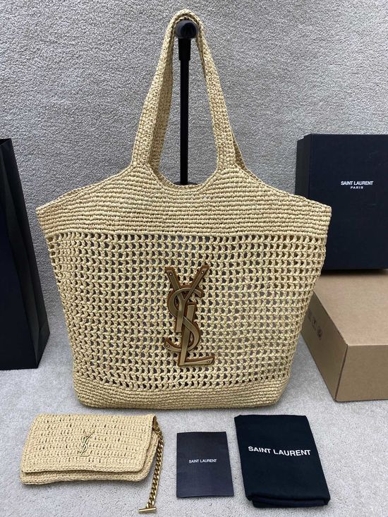 Yves Saint Laurent ICARE Raffia Woven Tote Bag 698651