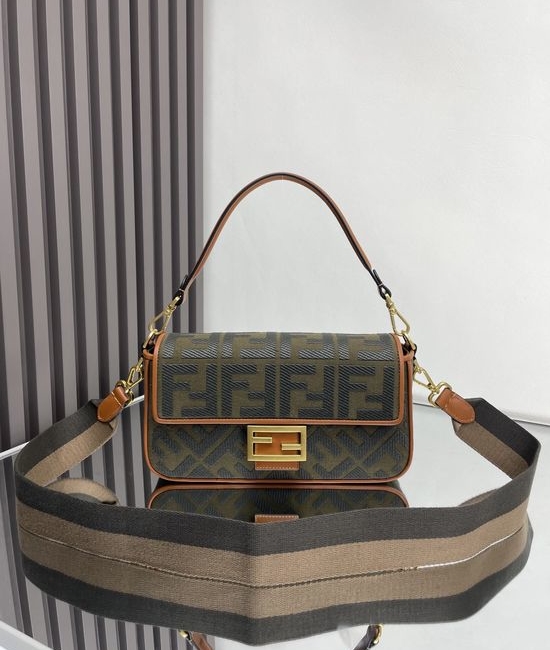 Fendi Baguette Bag FF Stereo Embroidery Wide Shoulder Strap 0159A