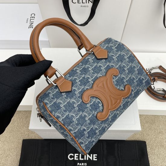 Celine CUIR TRIOMPHE Denim Boston Bag 13815
