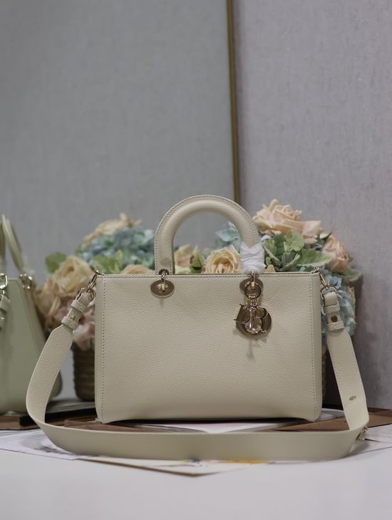 Christian Dior Lady D-Sire Handbag Cream White 1151