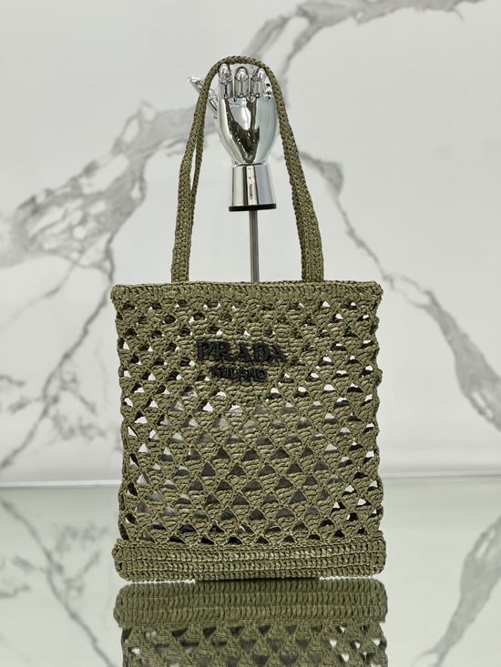 Prada Crochet Raffia Tote Bag 1BG493