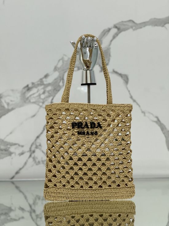 Prada Crochet Raffia Tote Bag 1BG493