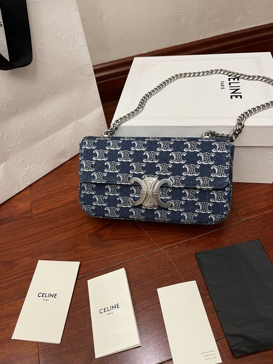 Celine TRIOMPHE Denim Chain Shoulder Bag