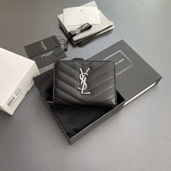 Yves Saint Laurent Matelasse Small Grained Embossed Leather Zip Wallet 403723