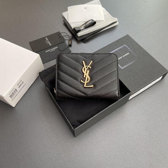 Yves Saint Laurent Matelasse Quilted Grain Leather Small Zip Wallet 403723