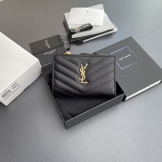 Yves Saint Laurent Matelasse Zip Bifold Wallet Gold Hardware 668287