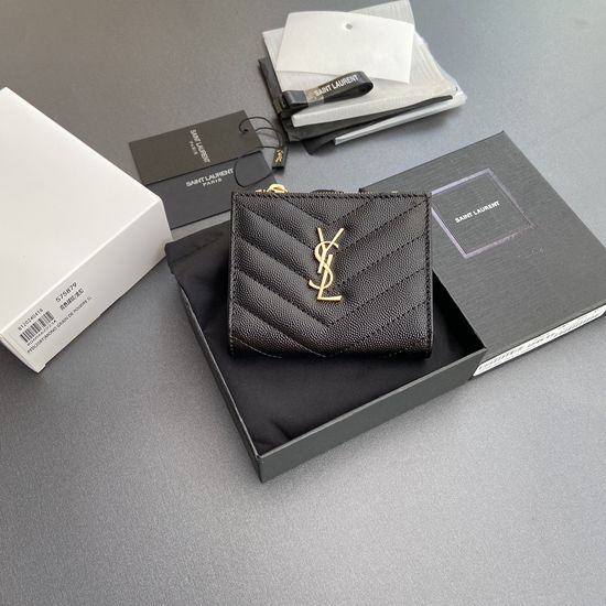 Yves Saint Laurent Matelasse Grain Leather Zipper Bi-fold Wallet 575879