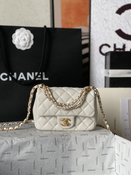 Chanel Mini Square Flap Bag Pearl Chain Handbag AS4385