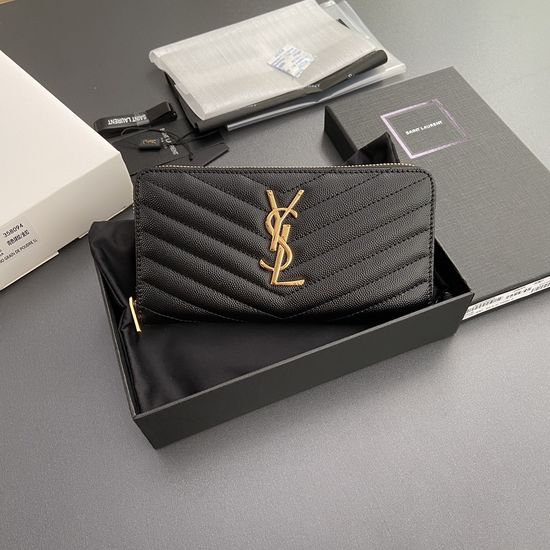 Yves Saint Laurent Matelasse Grain Leather Zip-around Wallet 358094 Gold Hardware