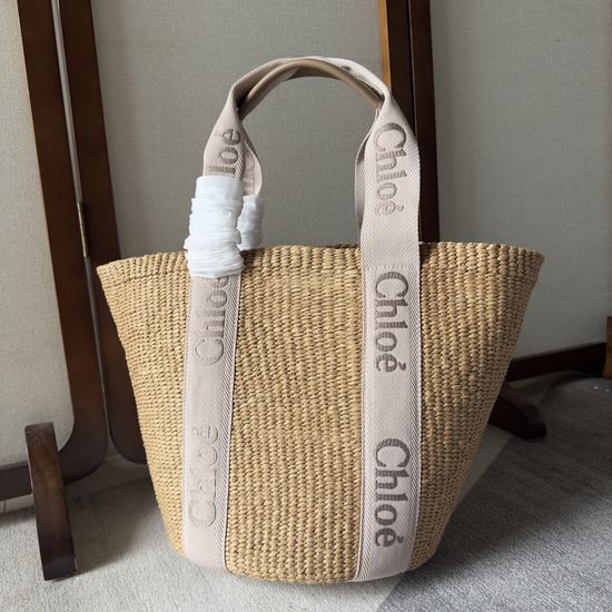 Chloe Woody Straw Bucket Bag Embroidered Logo 6047