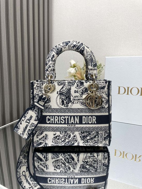 Christian Dior Paris Map Blue Embroidered Lady Christian Dior Bag 11863