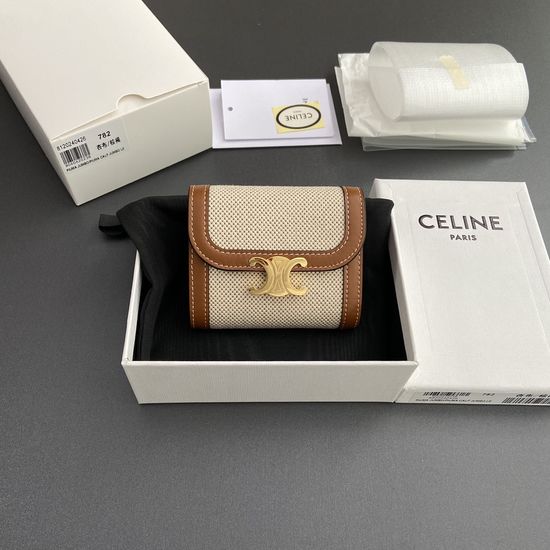 Celine Triomphe Short Fabric Leather Wallet 10D782CQH