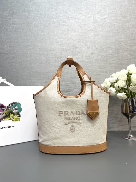 Prada Linen Canvas Medium Logo Handbag 1BG471