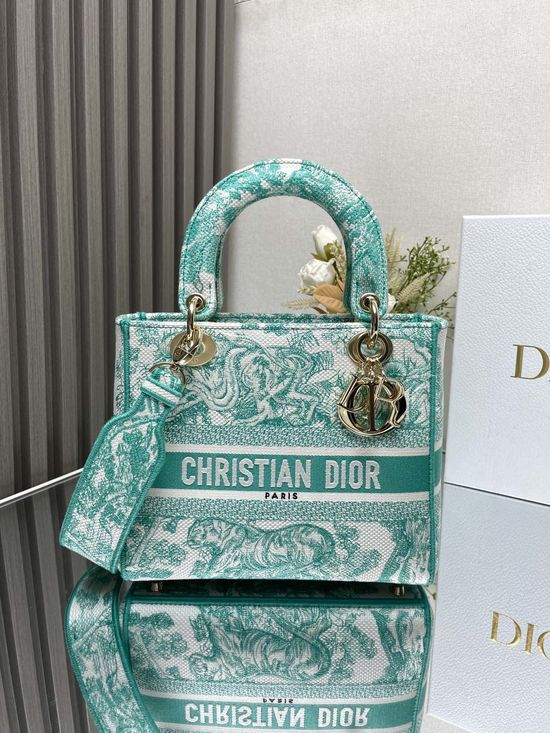 Christian Dior Lady Christian Dior Green Tiger Embroidery Bag 11694