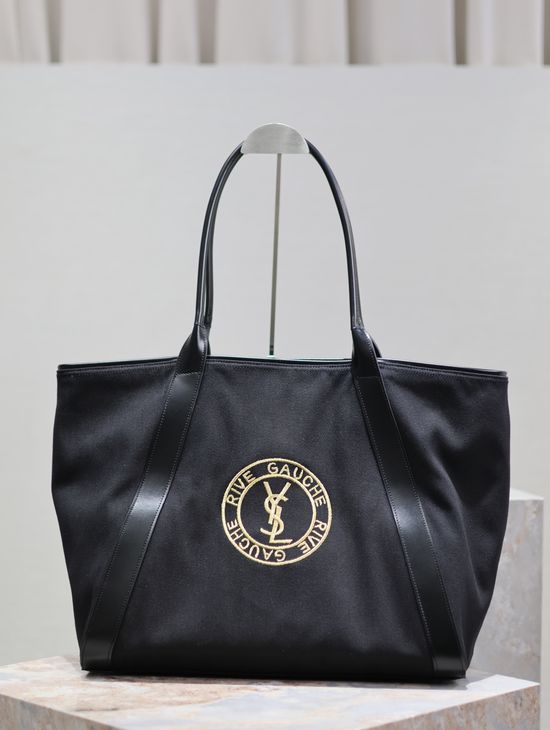 Yves Saint Laurent RIVE GAUCHE Embroidery Leather Shopping Bag 780096
