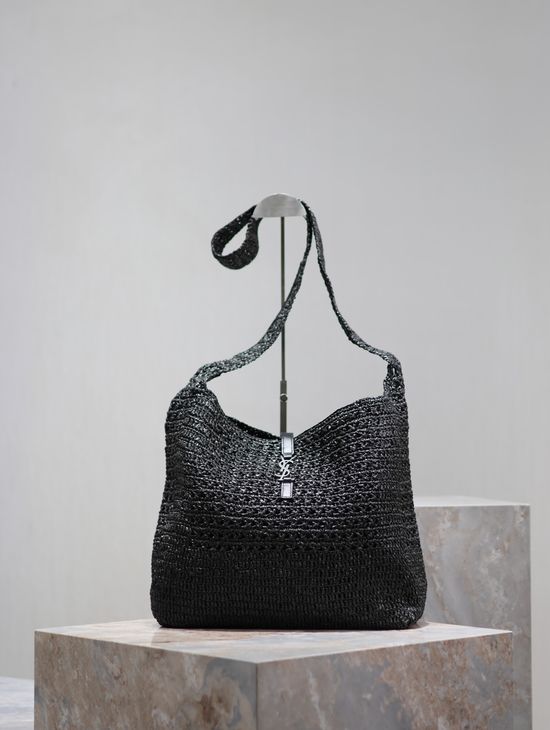 Yves Saint Laurent Black Handcrafted Straw Bag Artistic 690941