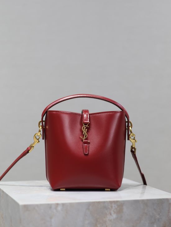 Yves Saint Laurent Wine Red Mini Bucket Bag Elegant Style 17900
