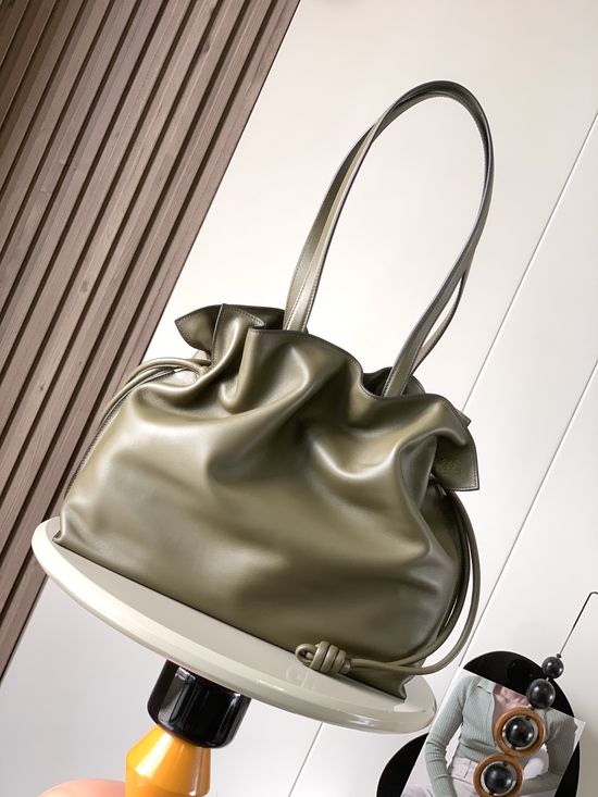 Loewe Flamenco Khaki Green Nappa Leather Clutch 9050