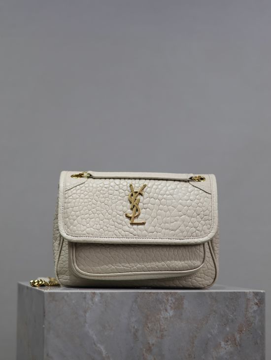 Yves Saint Laurent Niki White Elephant Texture Gold Buckle 633151