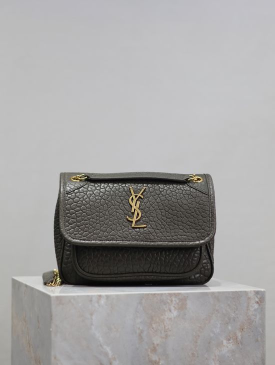 Yves Saint Laurent Niki Green Elephant Texture Gold Buckle 633151