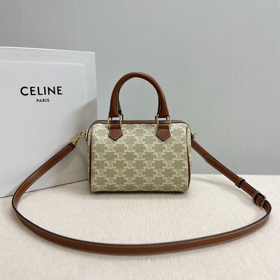 Celine TRIOMPHE CANVAS Small Boston Bag 113772 Beige Brown 13699