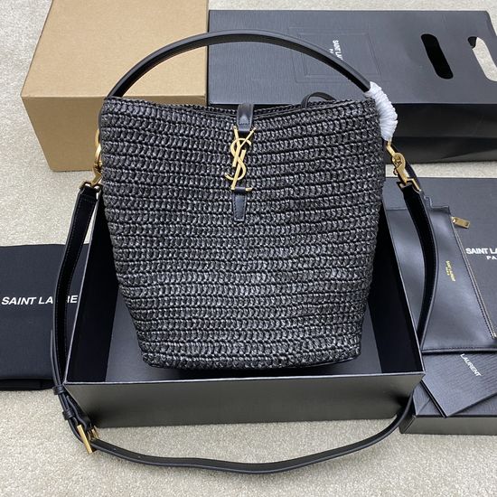 Yves Saint Laurent LE 5A7 Raffia Woven Bucket Bag with Leather 9150