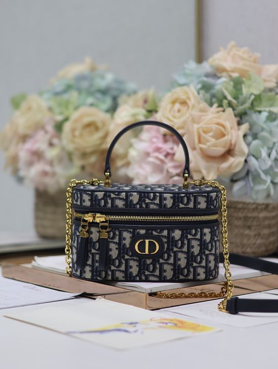 Christian Dior 30 Montaigne Mini Vanity Handbag Blue Oblique 5198