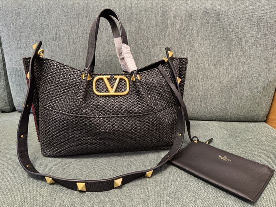 Valentino Tote Bag Raffia Woven Leather Handle Bag 22003L