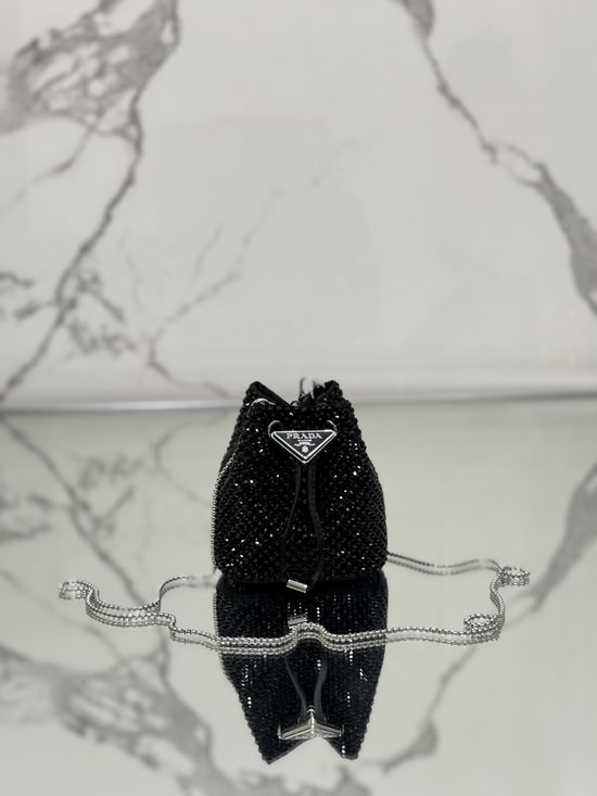 Prada Mini Bucket Bag Crystal Satin Chain Crossbody 1NR016