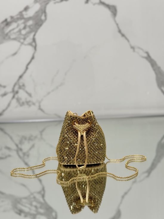 Prada Crystal Mini Satin Bucket Bag 1NR016