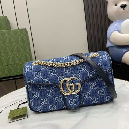 Gucci GG Marmont Blue Denim Shoulder Bag 443497