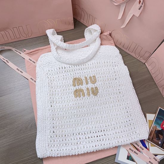 Miu Miu Woven Raffia Tote Bag 5BG230