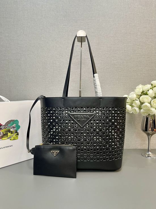 Prada Cutout Tote Shopping Bag Removable Pouch 1BG503