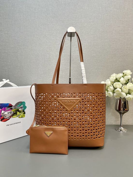 Prada Cutout Tote Shopping Bag Removable Pouch 1BG503