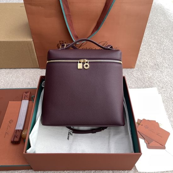 Loro Piana Extra Pocket LP23.5 Red Bean Brown Leather Backpack FAM4041