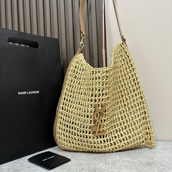 Yves Saint Laurent Oxalis Raffia Woven Shoulder Bag with Leather Strap 781289