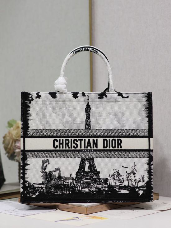 Christian Dior Book Tote Embroidered Large Handbag 1286