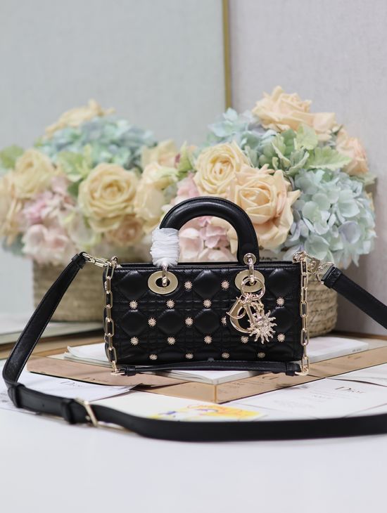 Christian Dior LADY D-JOY Black Sunflower Handbag 0540