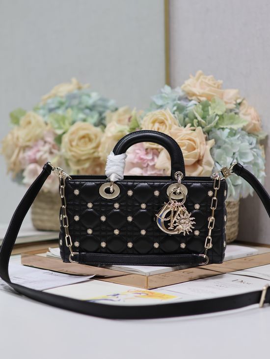 Christian Dior Lady D-Joy Black Sunflower Bag 0540
