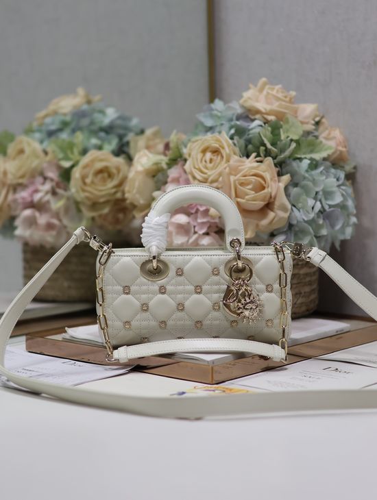 Christian Dior LADY D-JOY White Sunflower Handbag 0540