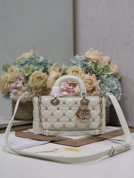 Christian Dior Lady D-Joy White Sunflower Bag 0540