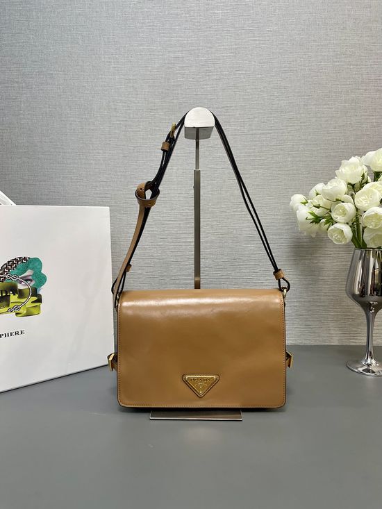 Prada Messenger Waxed Leather Shoulder Bag 1BD082