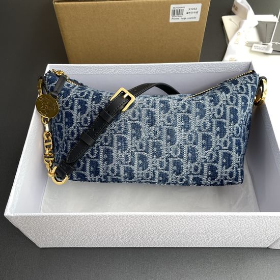 Christian Dior Hobo Chain Denim Jacquard Handbag S3202
