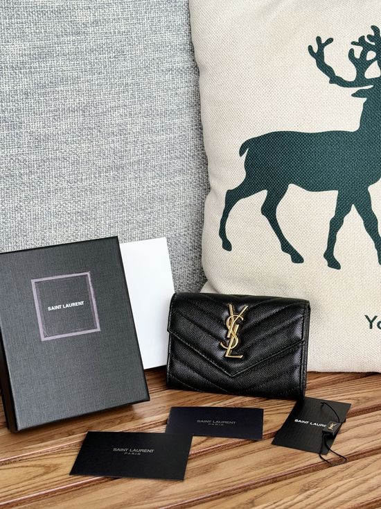 Yves Saint Laurent Bifold Short Caviar Leather Wallet 414404