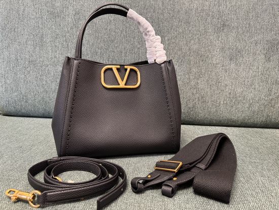 Valentino VLOGO Signature Black Grain Leather Handbag 6099